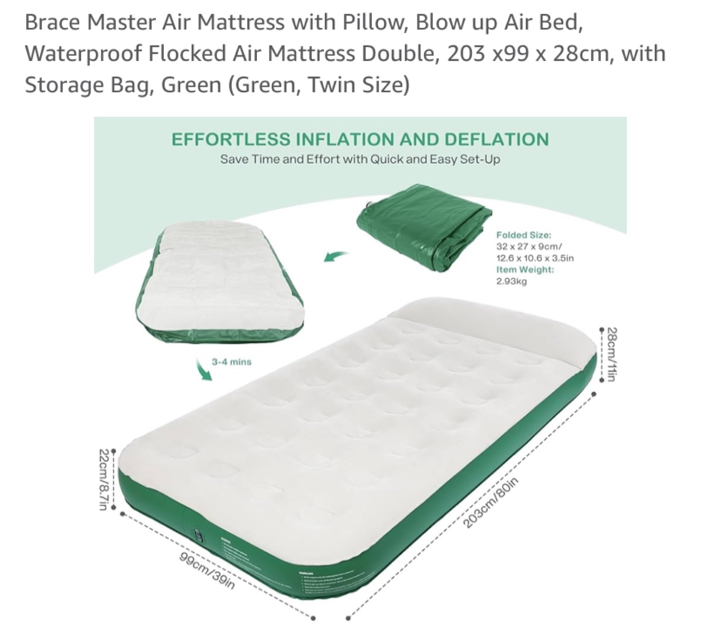 Brace Master Twin Size Air Mattress - Green - photo 2