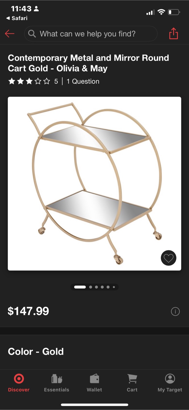 Olivia & May Gold Bar Cart