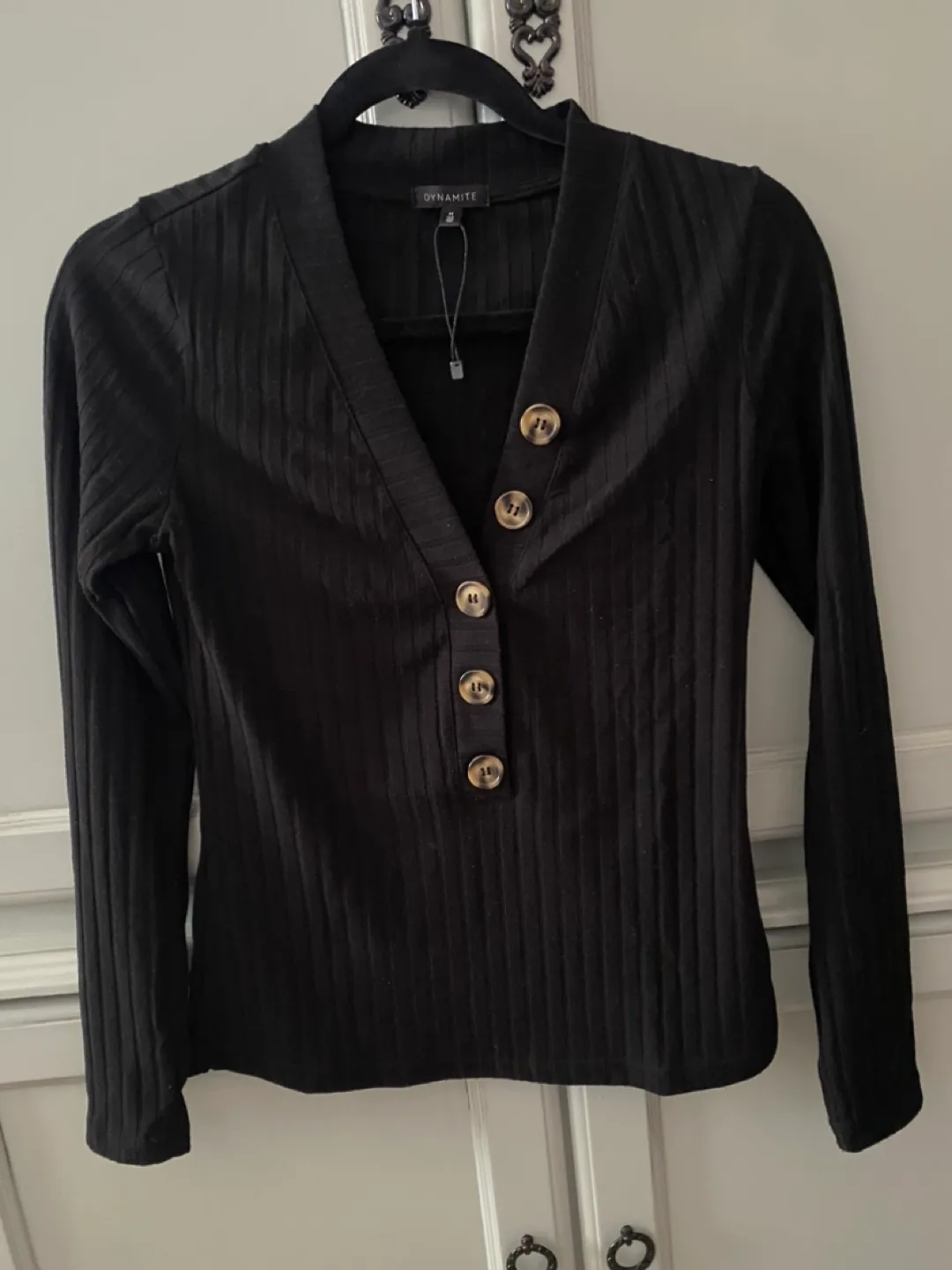 Dynamite Black Ribbed Button-Up Top - Size M thumbnail
