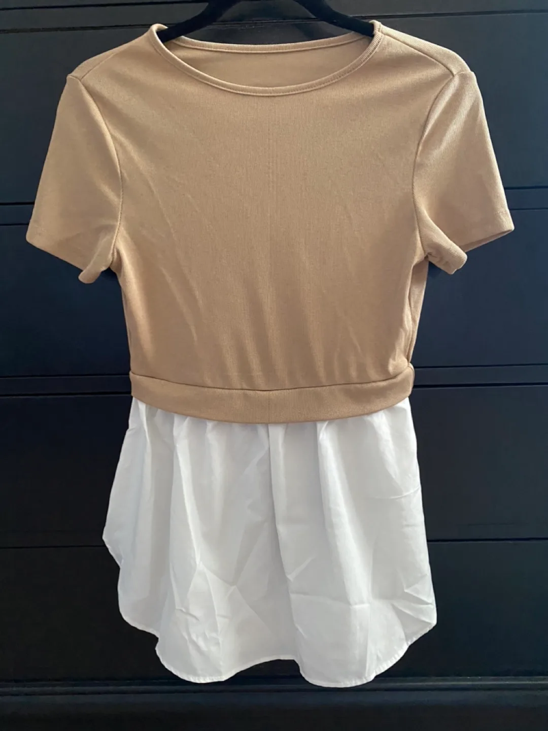 Shein Beige & White Layered Top - Size M thumbnail