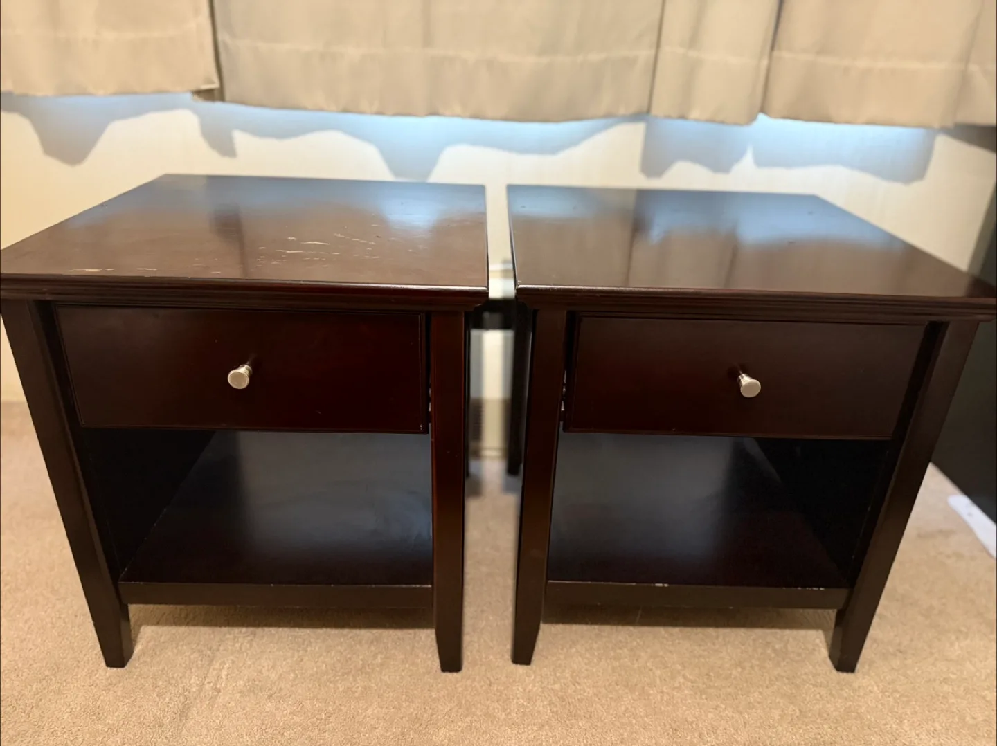Solid Wood Dark Brown Nightstands and storage drawer thumbnail