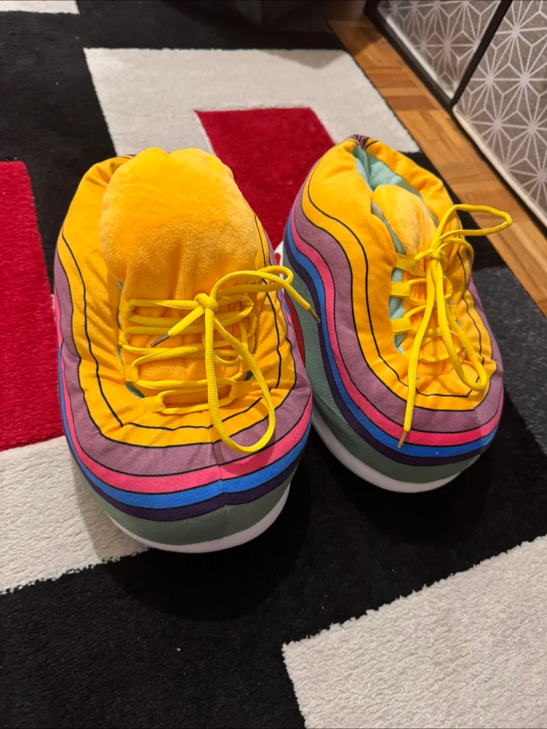 FREE sneaker Rainbow Striped Plush Slippers thumbnail