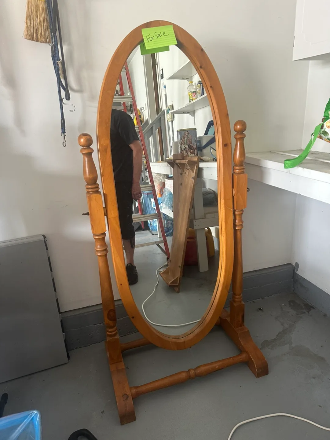 Oval Wooden Framed Standing Mirror thumbnail