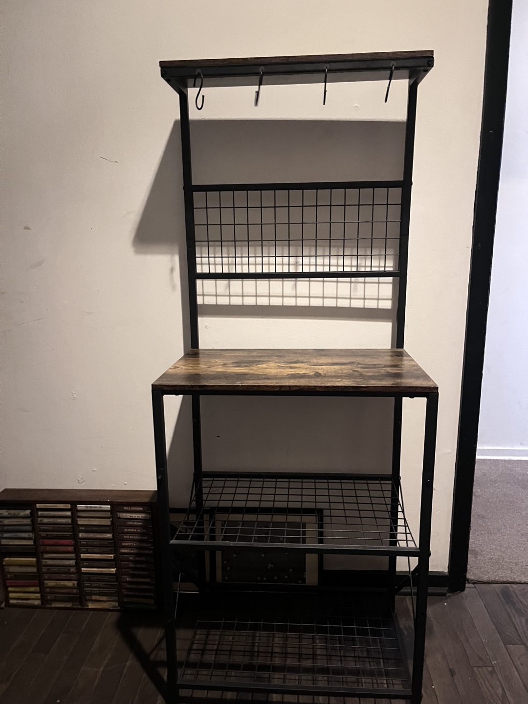 Black Metal Bar Rack with Wood Shelves