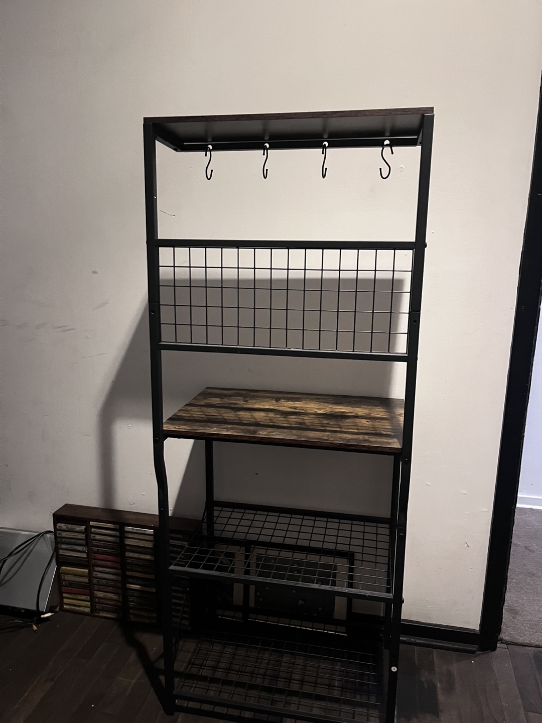 Black Metal Bar Rack with Wood Shelves - photo 2