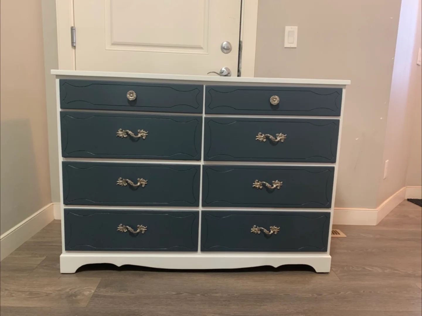 Cute White & Blue 8-Drawer Dresser thumbnail