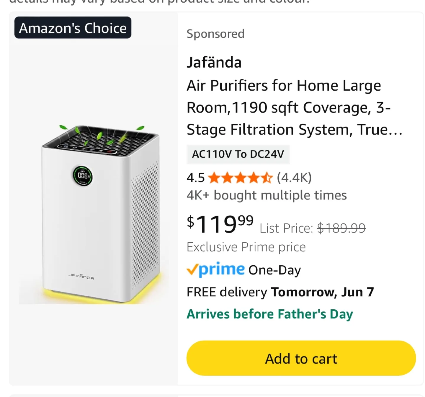 Jafanda Air Purifier - 1190 sqft Coverage - NEW image indicator(2)