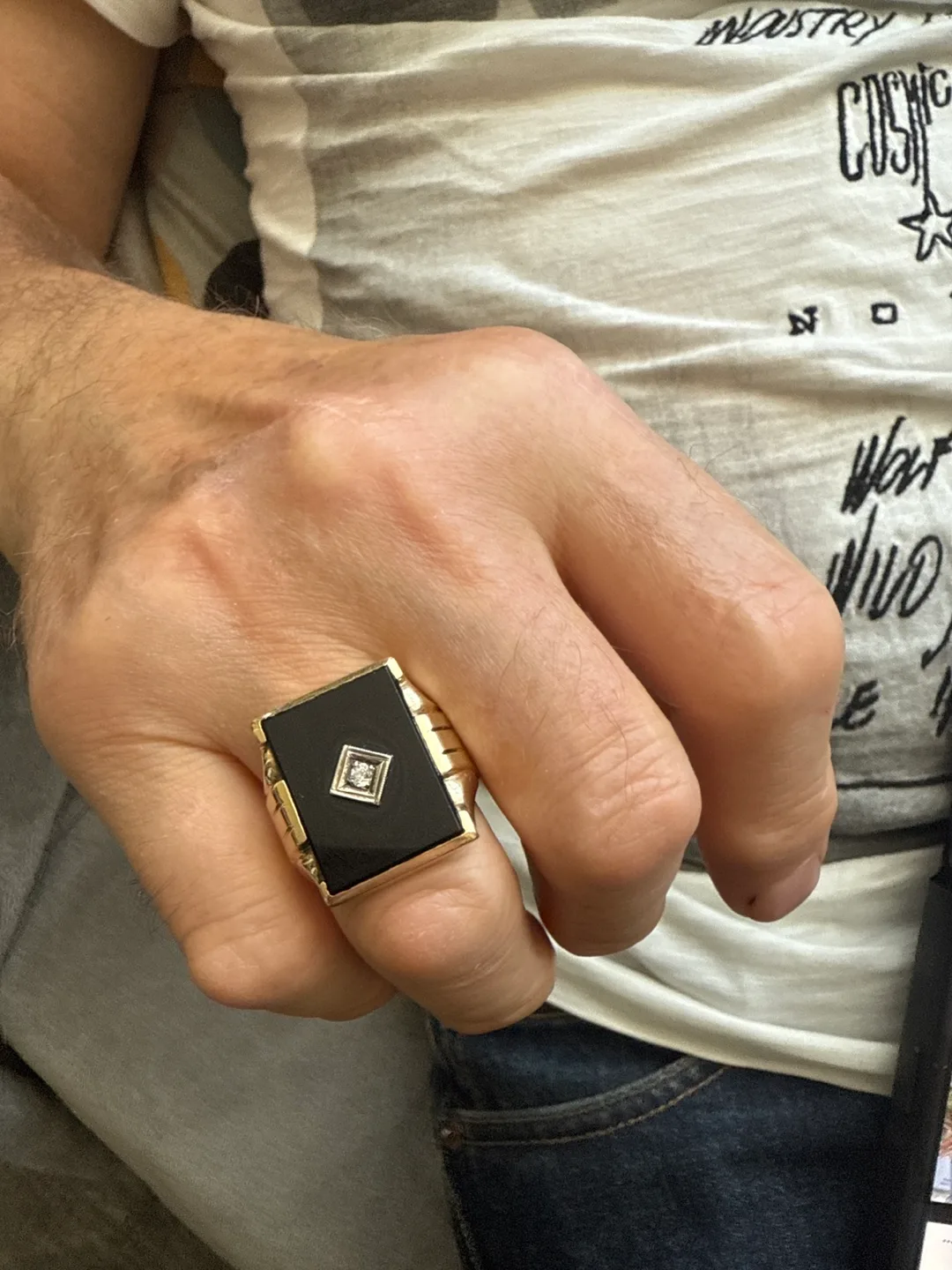 Vintage Onyx & Diamond Ring Size 10.5 image indicator(7)