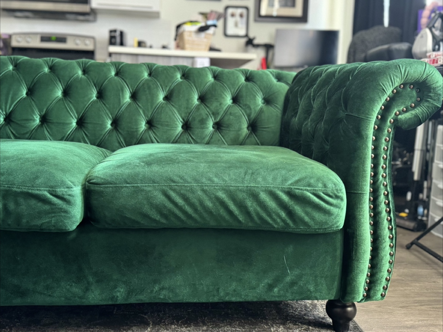 Green Velvet Chesterfield Tufted Sofa - photo 2