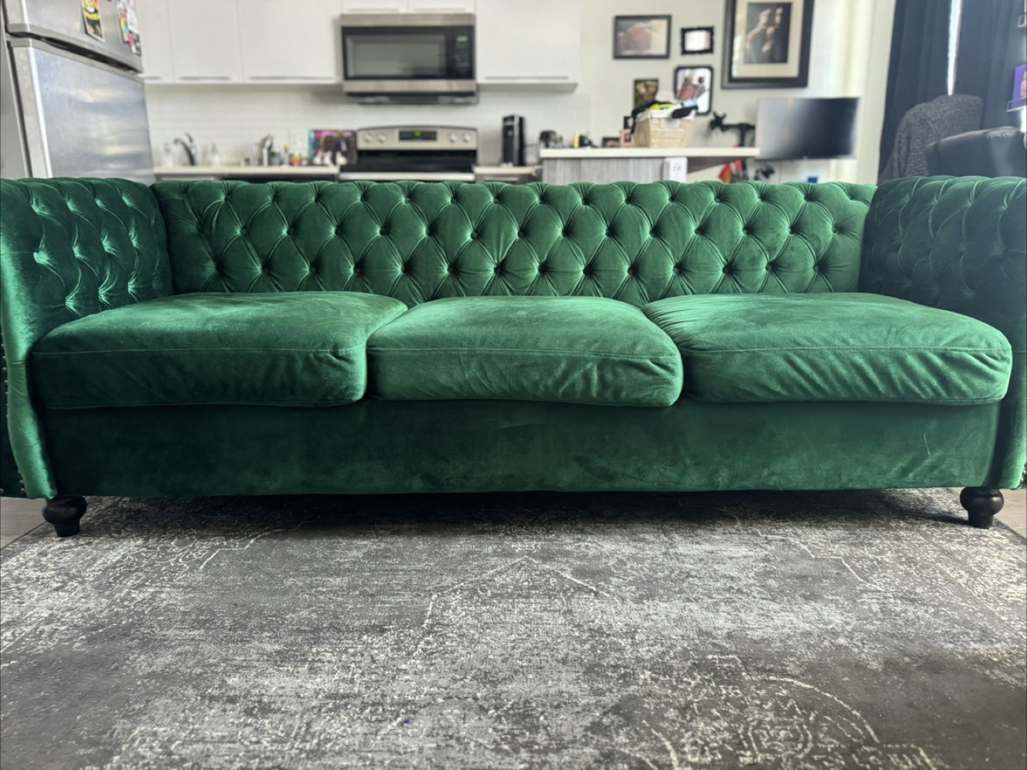 Green Velvet Chesterfield Tufted Sofa - photo 3