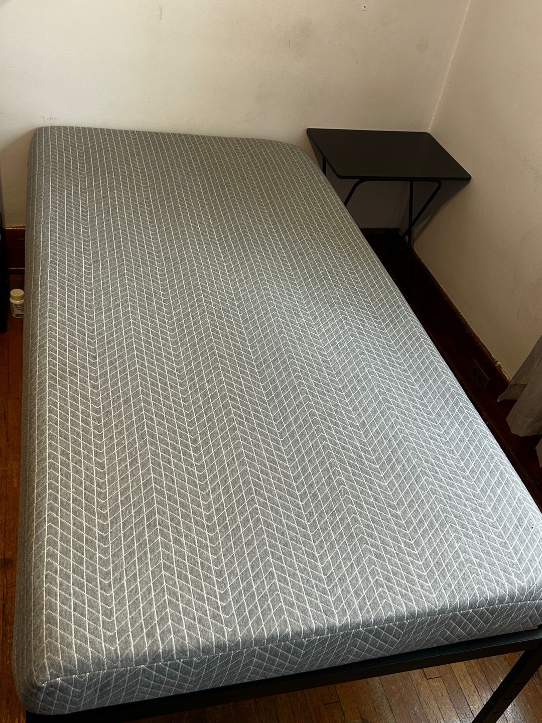 Twin mattress with bed frame and side table for sale