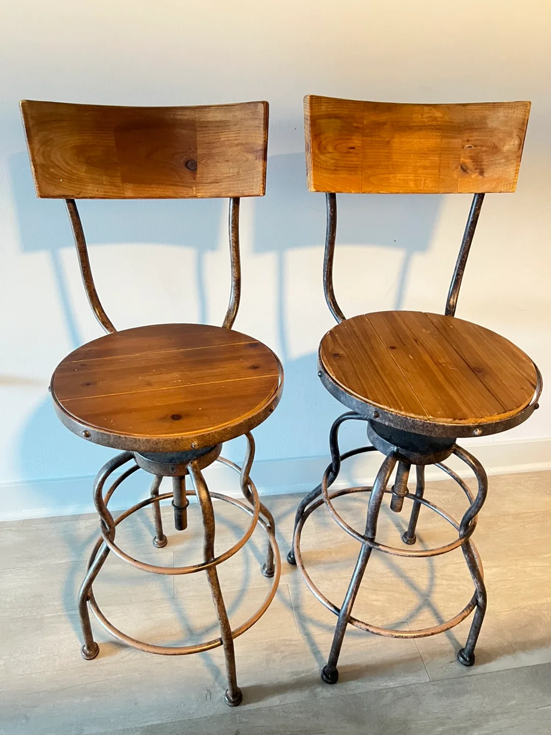 2 Wooden Swivel Bar Stools thumbnail