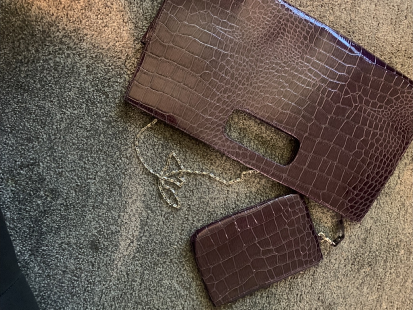 Purple Crocodile Print Handbag