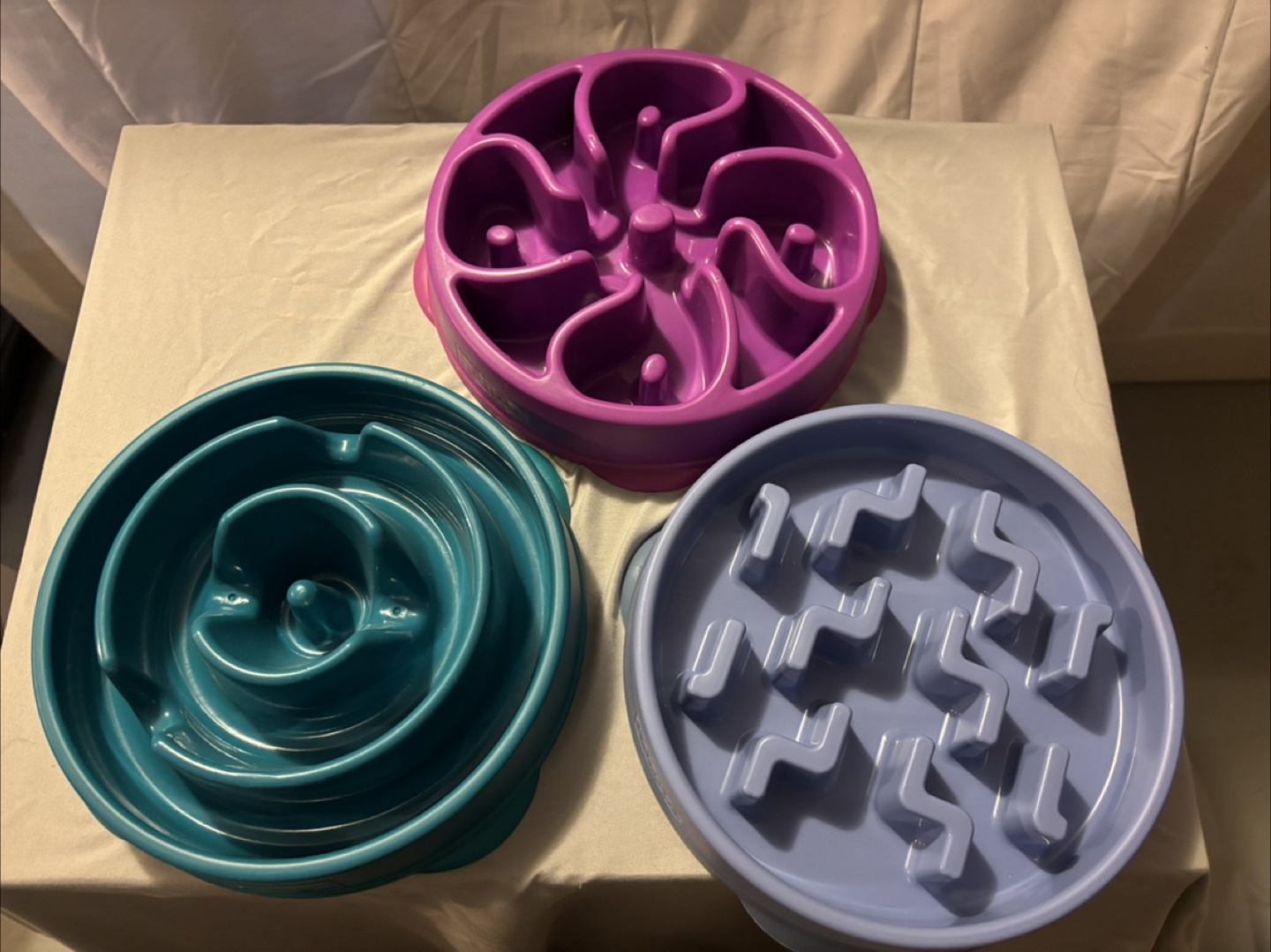 Outward Hound 3 Dog Slow Feeder Bowls: Purple, Teal, Blue