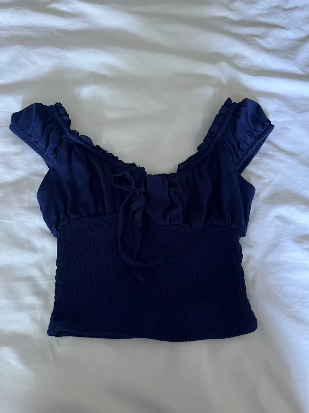 Navy Blue Off-Shoulder Crop Top thumbnail