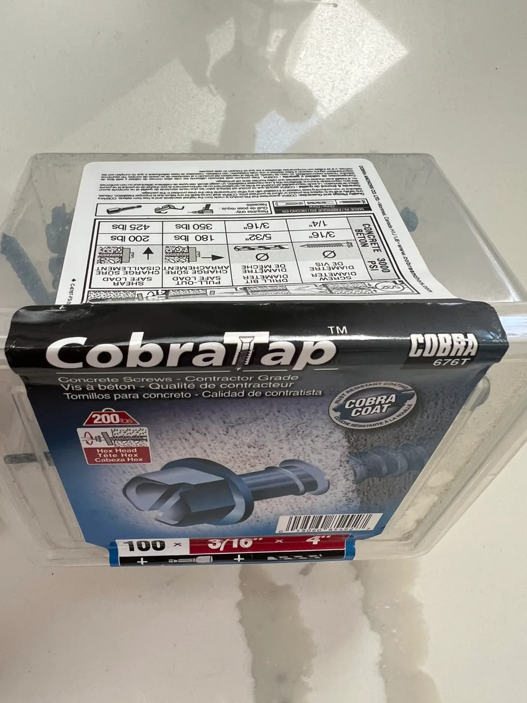CobraTap Concrete Screws 100x 3/16" x 4" image indicator(4)