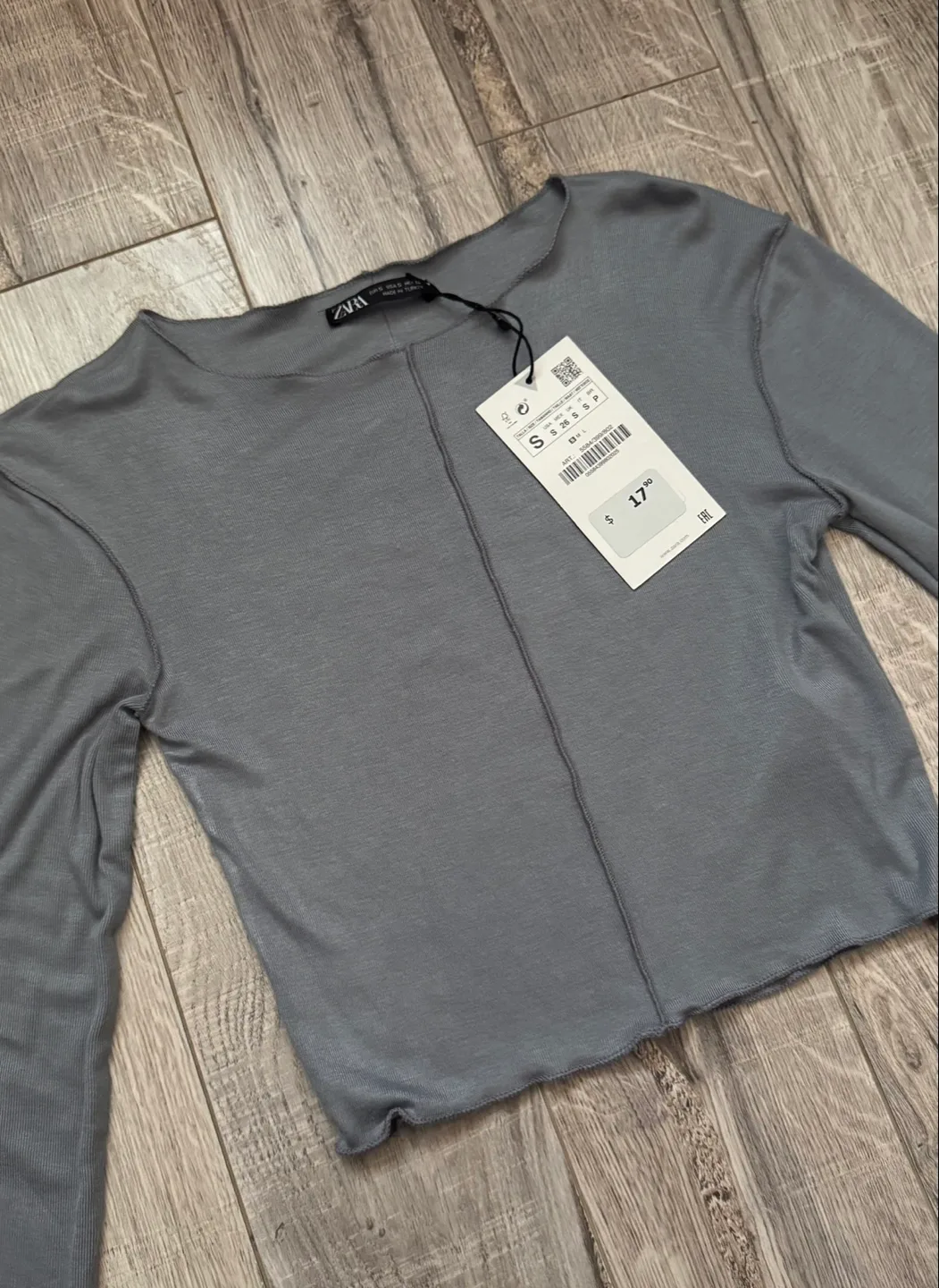 New Zara Grey Long Sleeve Top - Size S thumbnail