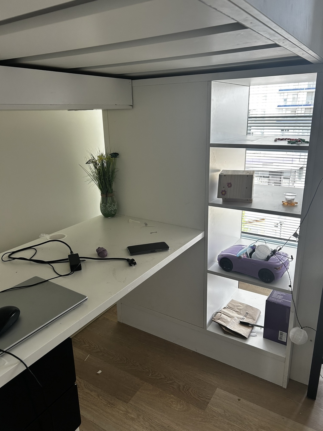 White Loft Bed with Desk & Storage - photo 3