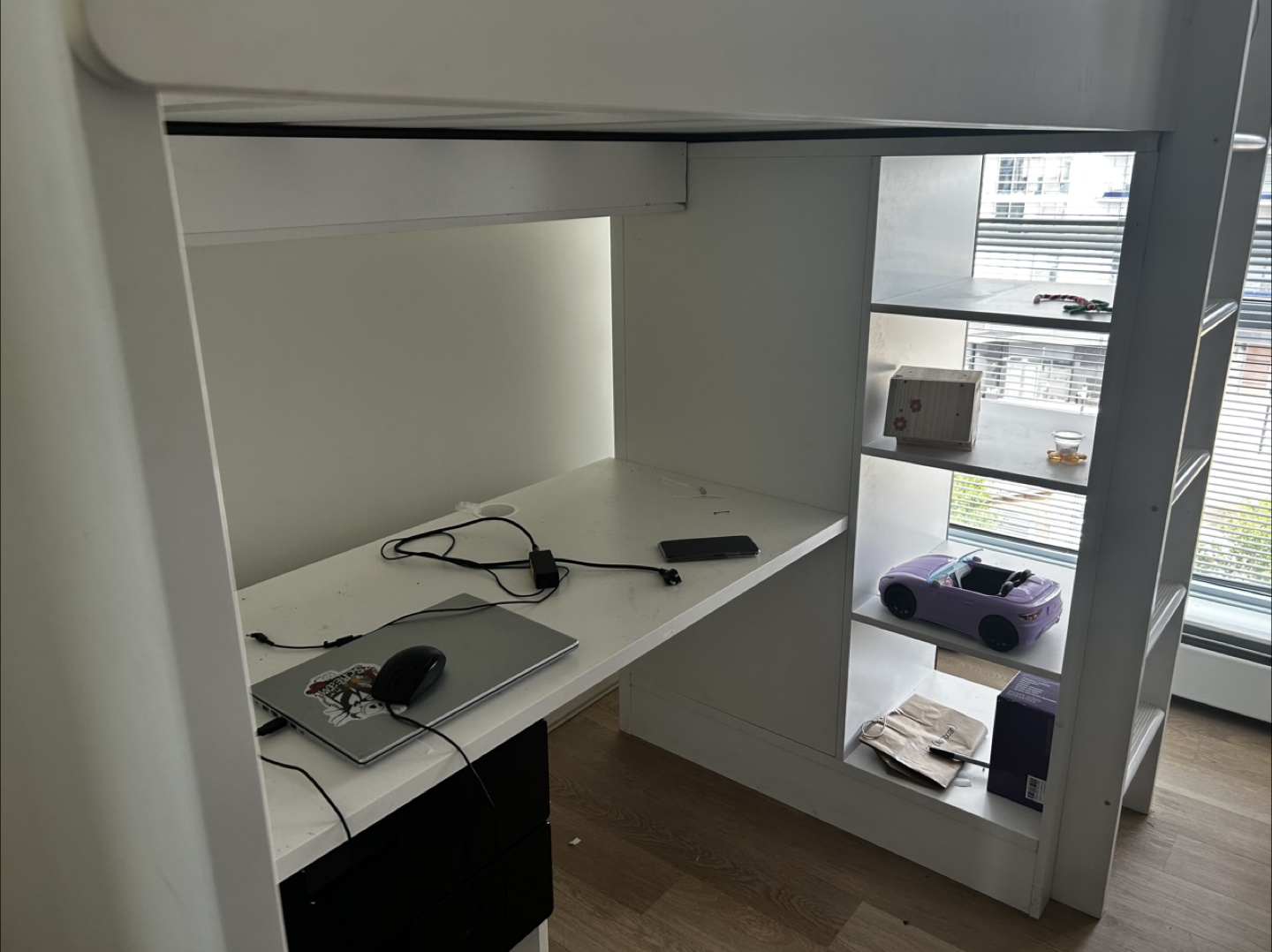 White Loft Bed with Desk & Storage - photo 2
