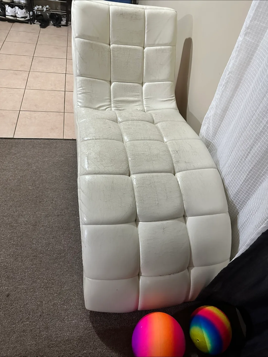 White Leather Chaise Lounge Chair thumbnail