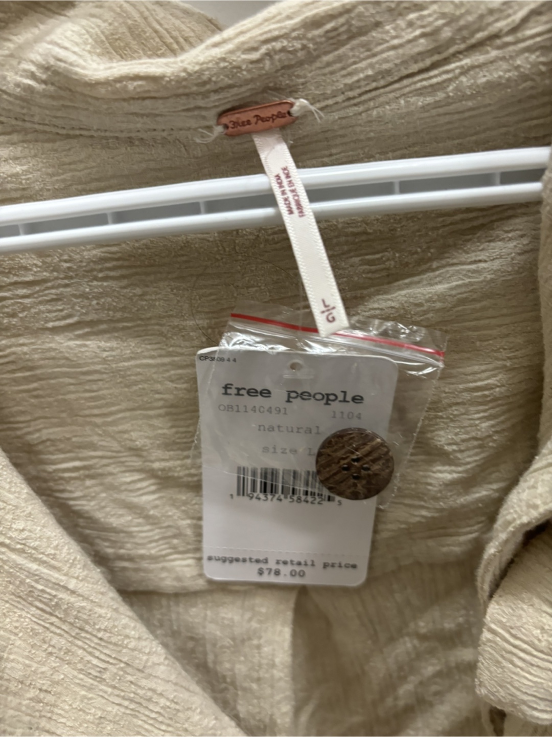 New Free People Natural Tunic Dress Size Large - photo 2
