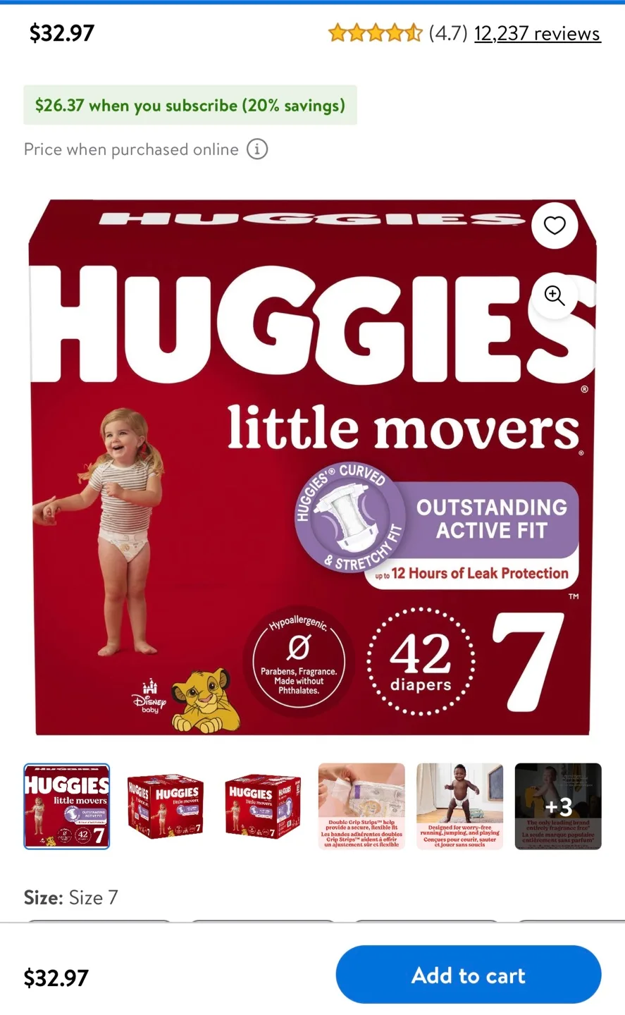 Huggies Little Movers Size 7 Diapers (22 count) thumbnail