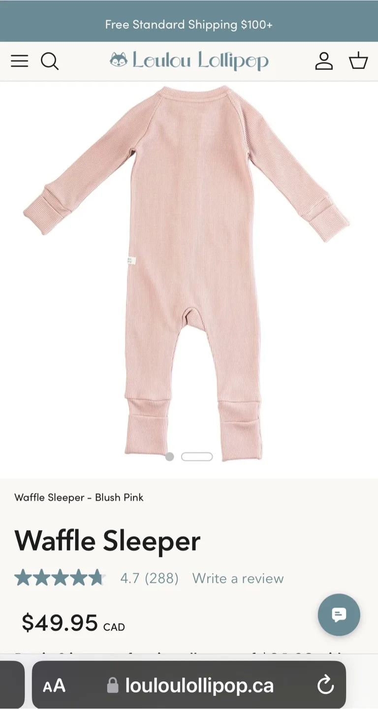 Loulou Lollipop Waffle Sleeper - Blush Pink, Size 3-6 months thumbnail