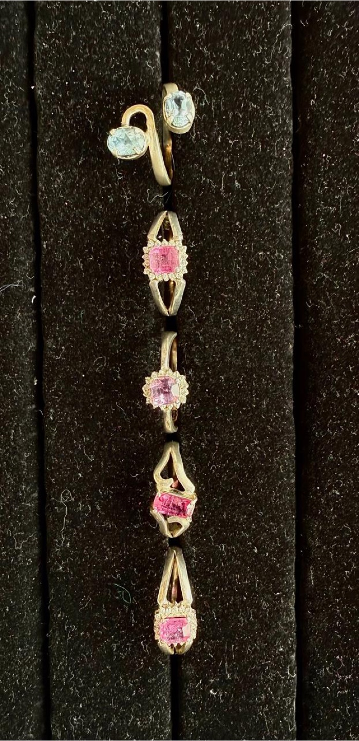 Pink Tourmaline with Moissanite & Aquamarine 925 Silver rings