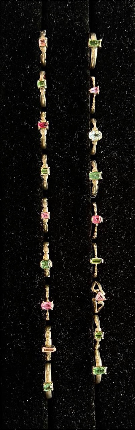 Peridot,Pink & Blue Tourmaline&Aquamarine 925 Silver Rings