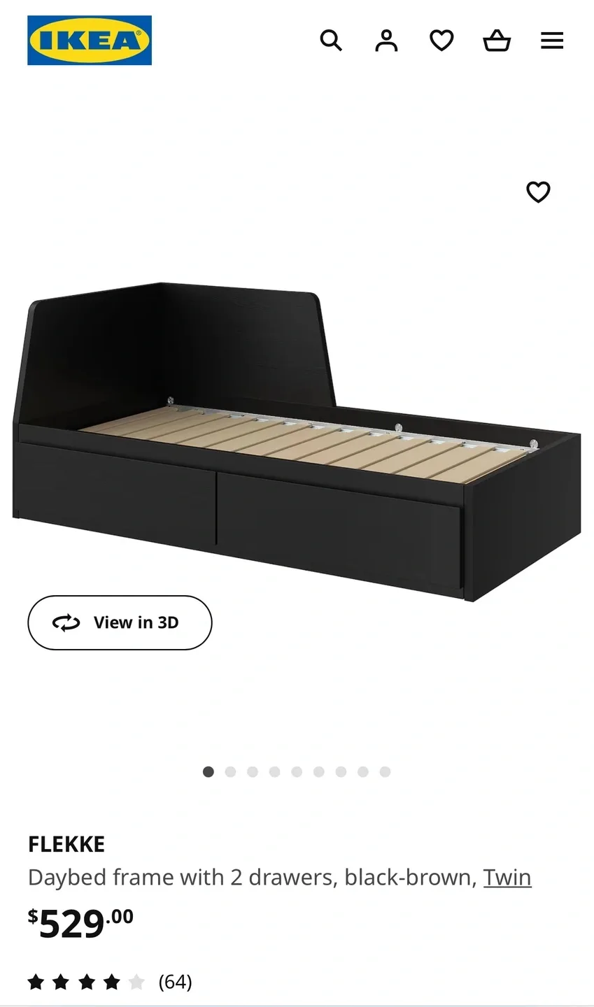 IKEA Flekke Daybed Frame with 2 Drawers - Black-Brown image indicator(3)