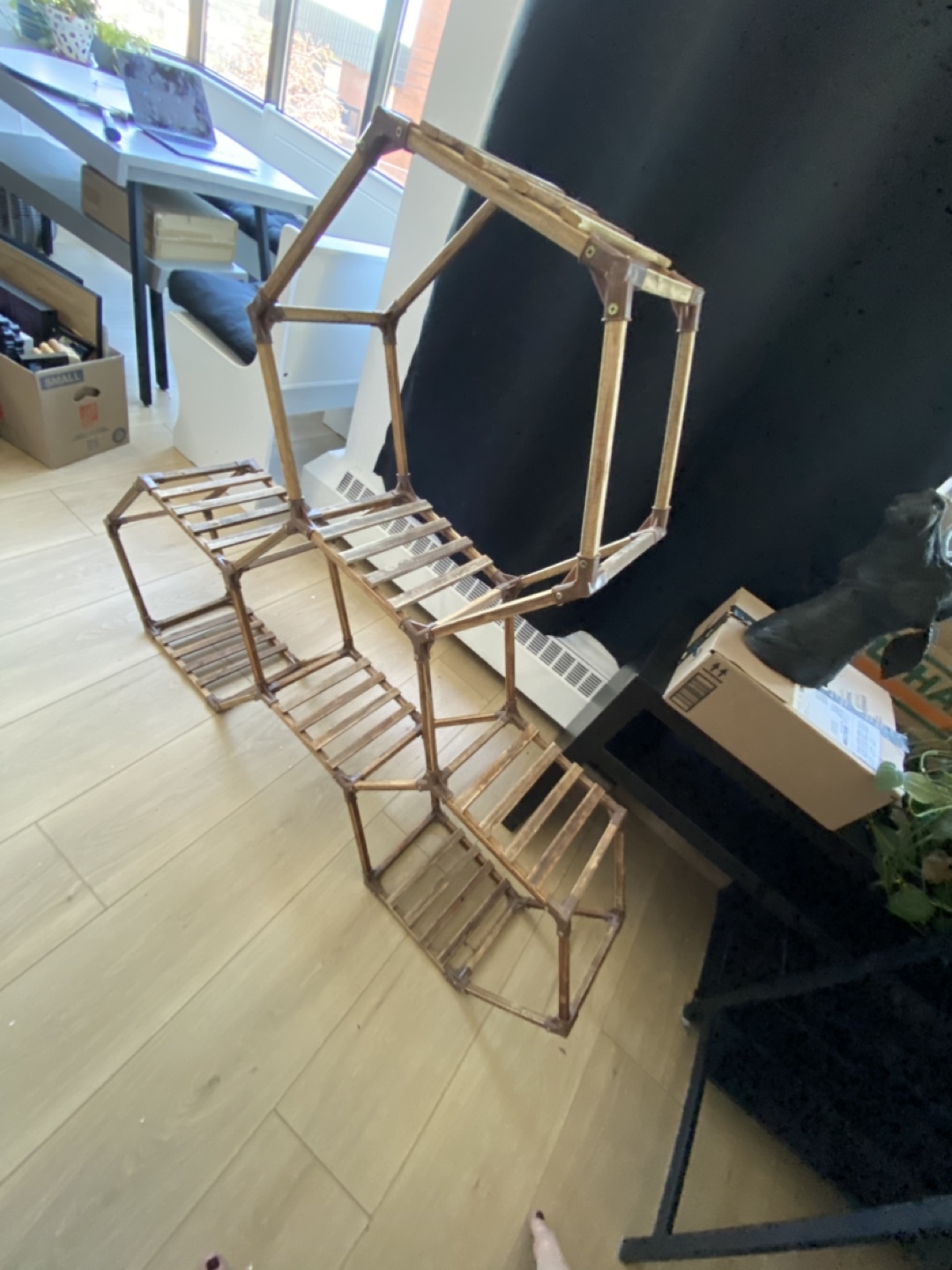Hexagon Plant Stand, Brown Wood - photo 5