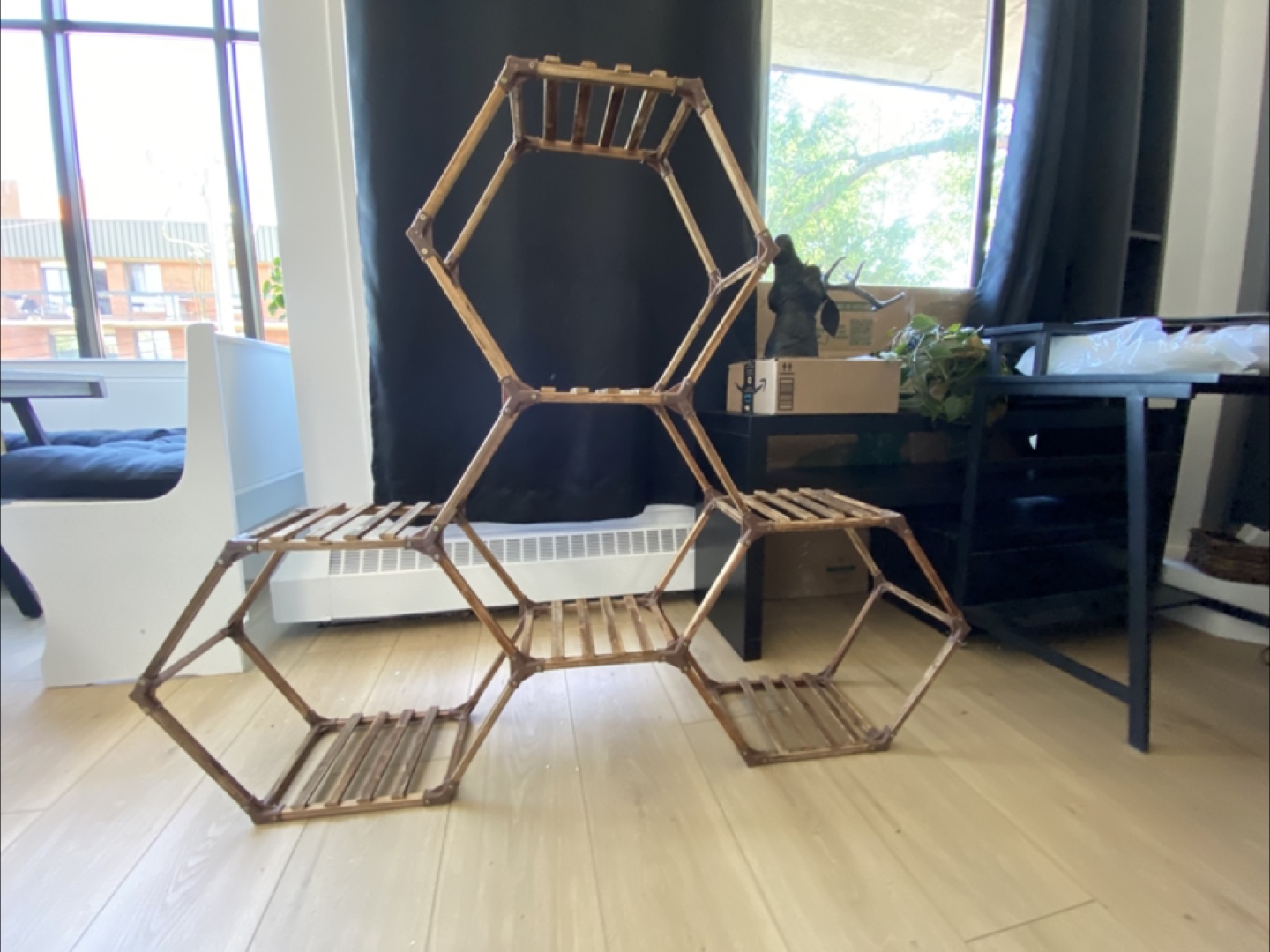Hexagon Plant Stand, Brown Wood