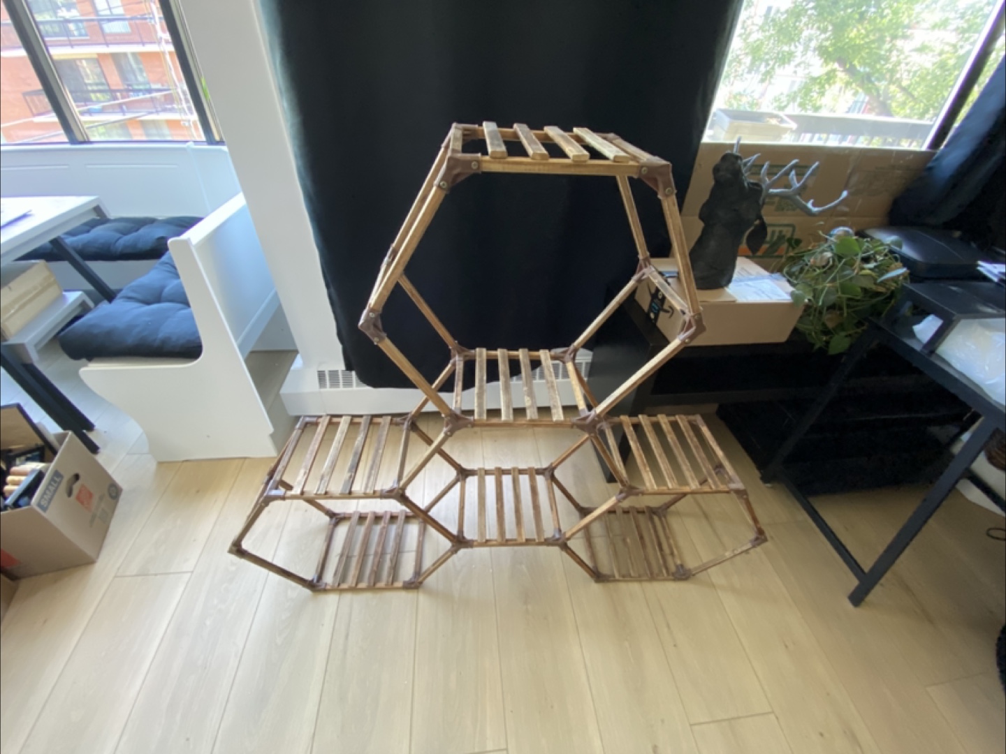 Hexagon Plant Stand, Brown Wood - photo 2