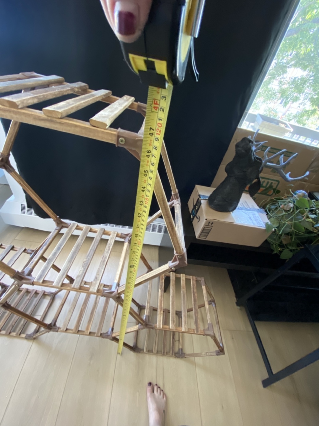 Hexagon Plant Stand, Brown Wood - photo 3