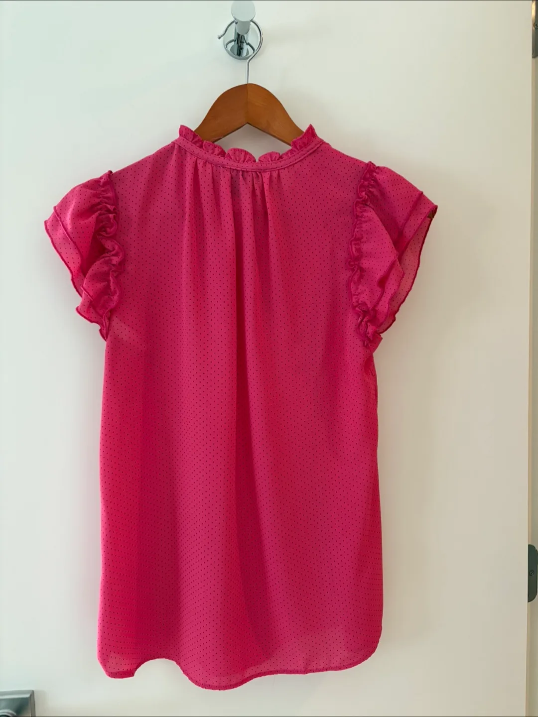Pink Polka Dot Ruffle Blouse - Size S image indicator(2)