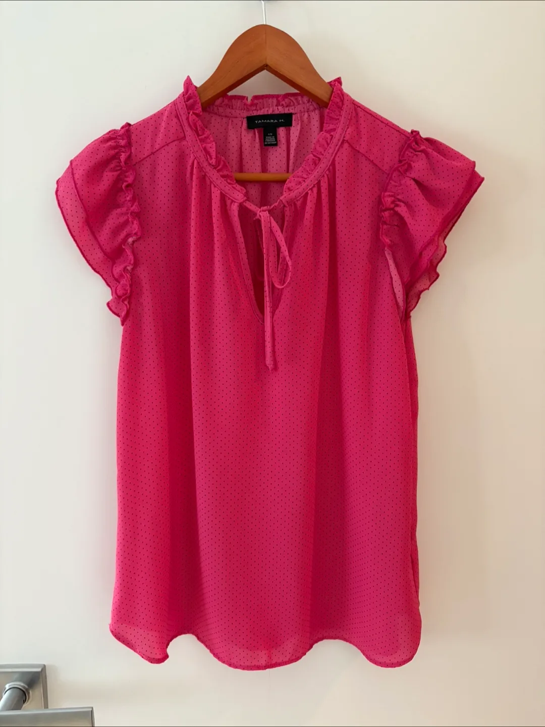 Pink Polka Dot Ruffle Blouse - Size S thumbnail