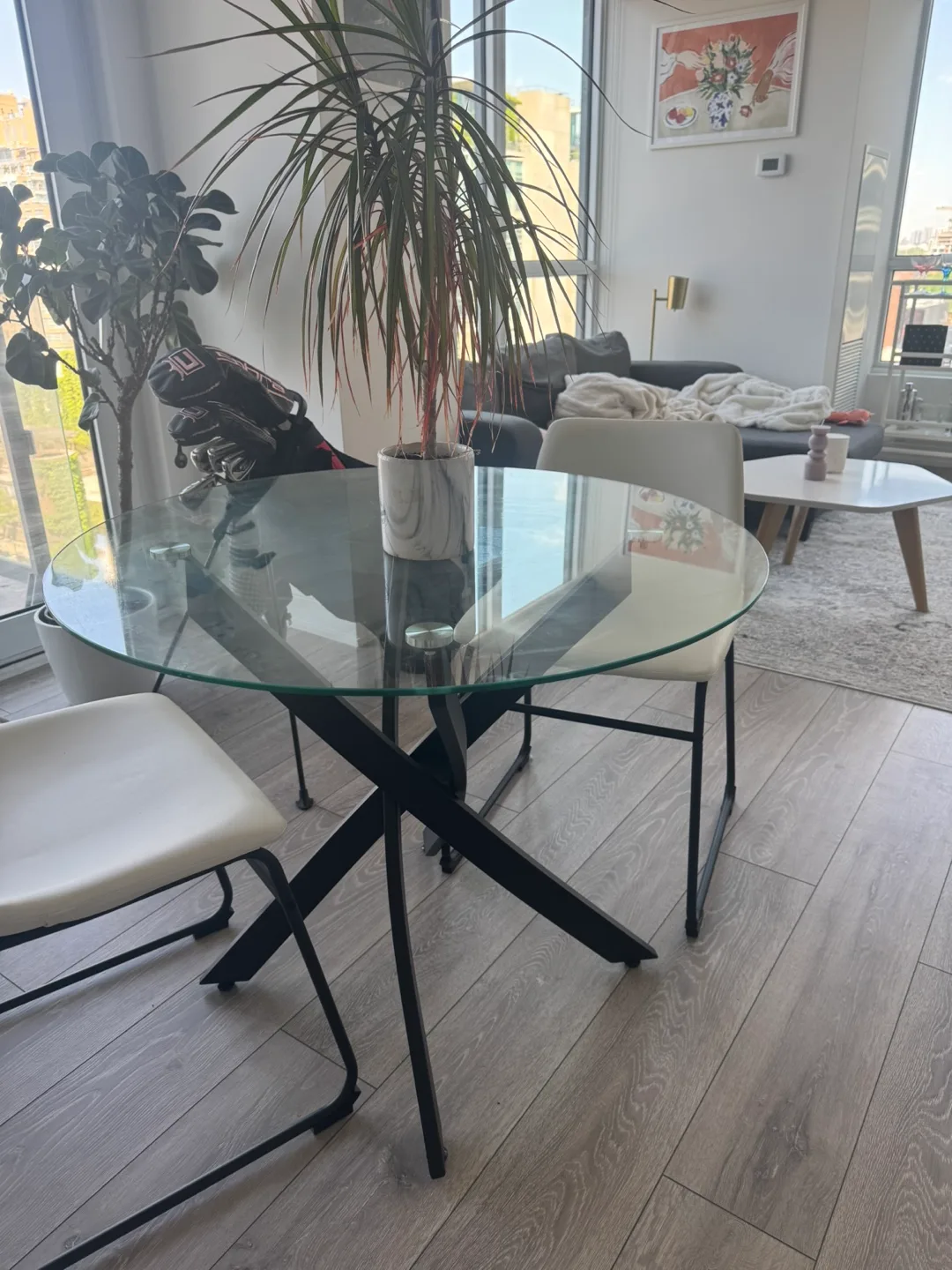 Glass Top Dining Table with Black Legs - Great Condition thumbnail