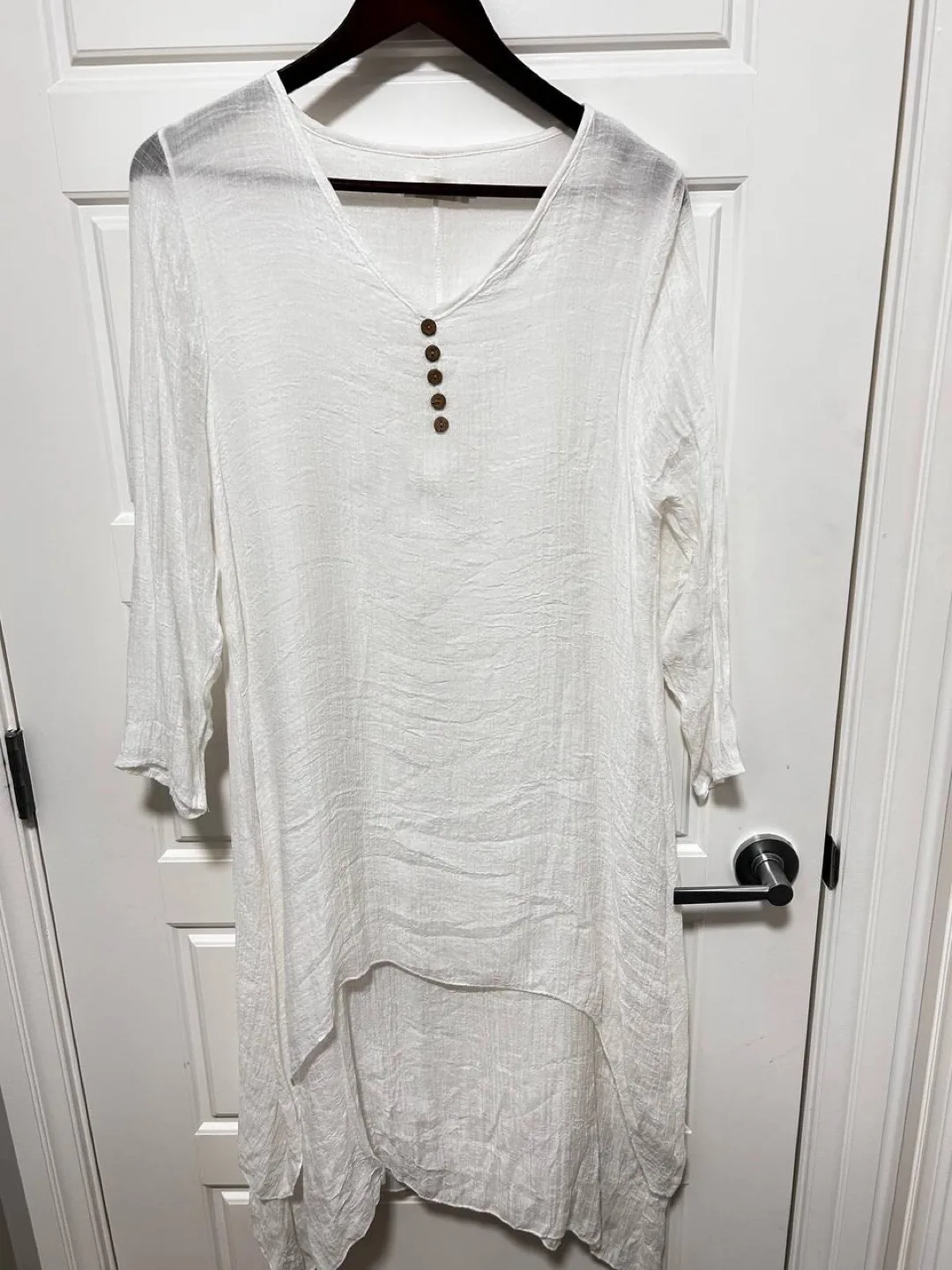Dress White Hi-Low Gauzy Material V Neck Cover Up size L thumbnail