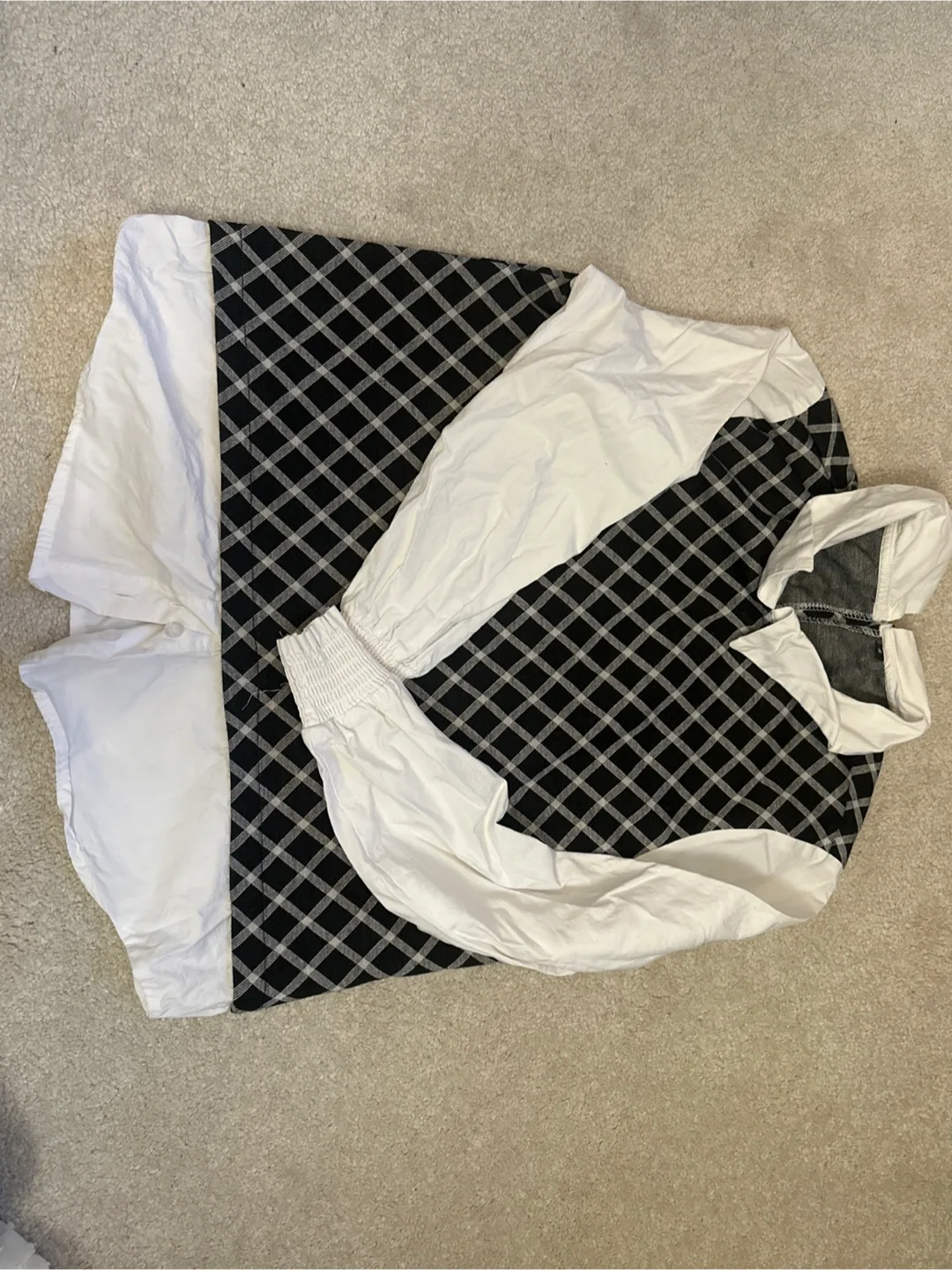 Black & White Plaid Shirt with White Sleeves thumbnail