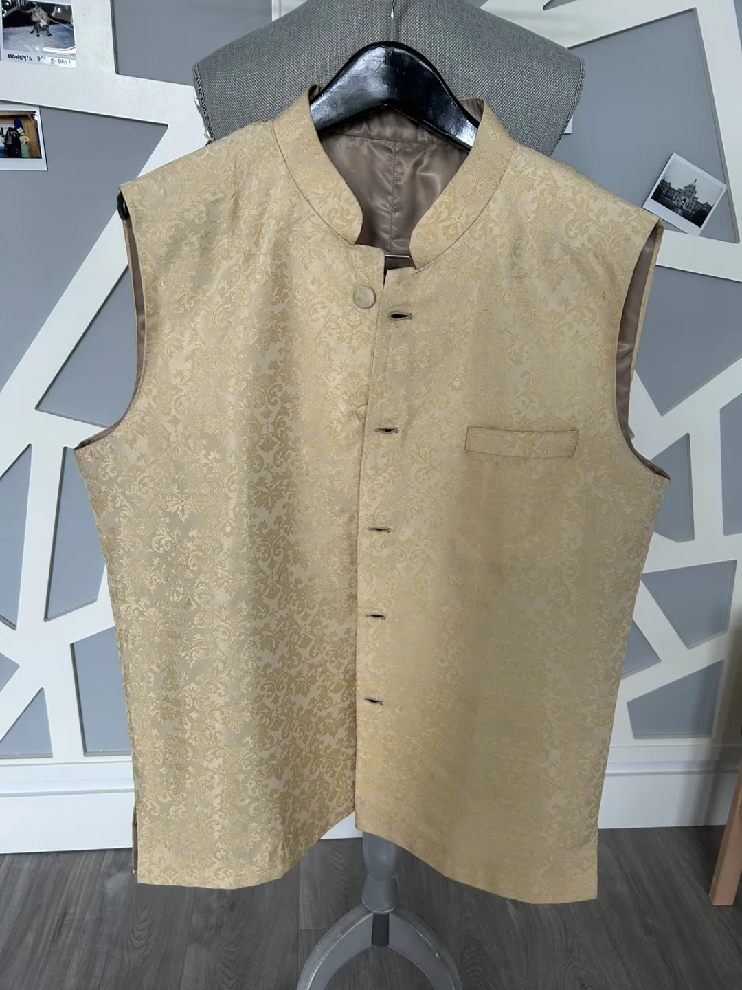 Gold Patterned Sleeveless Jacket