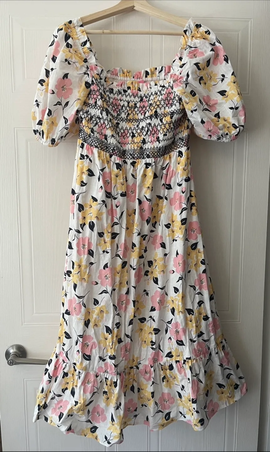 Kate Spade Lily Blooms Smocked Floral Midi Dress size L/XL image indicator(2)