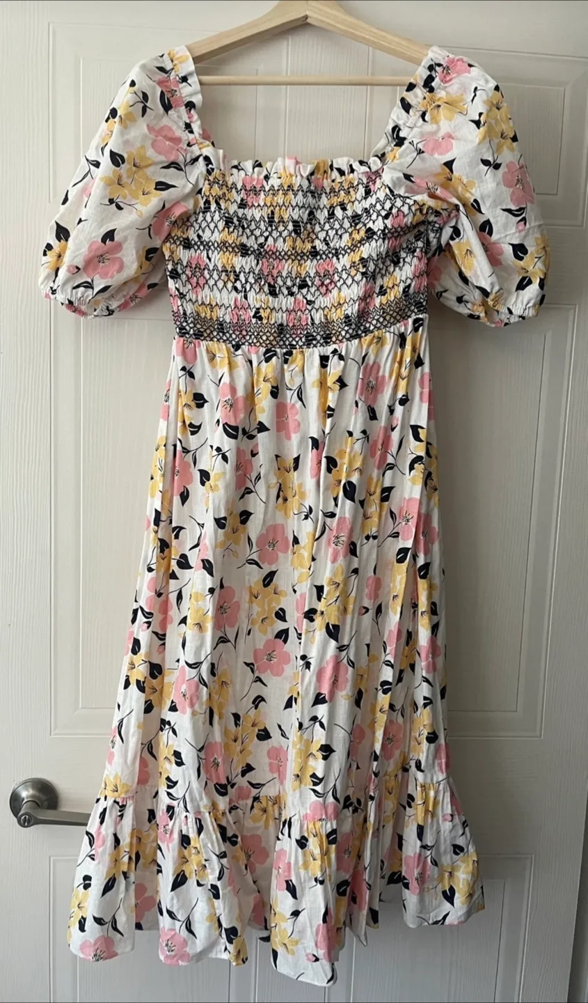 Kate Spade Lily Blooms Smocked Floral Midi Dress size L/XL image indicator(8)