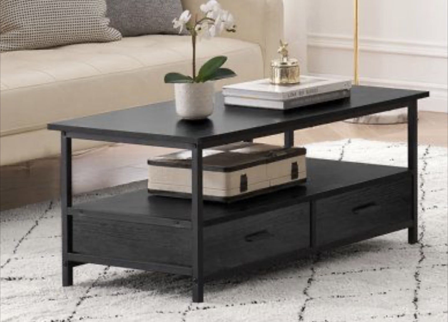 Brand New in Box WayFair  Black Wood Coffee Table with Drawers