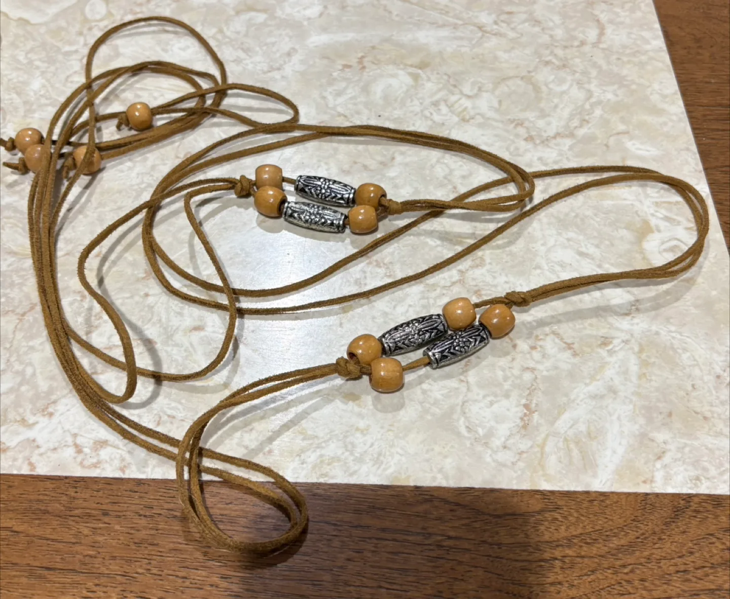 #freecycle Brown Suede belt with Wood and Metal Beads thumbnail