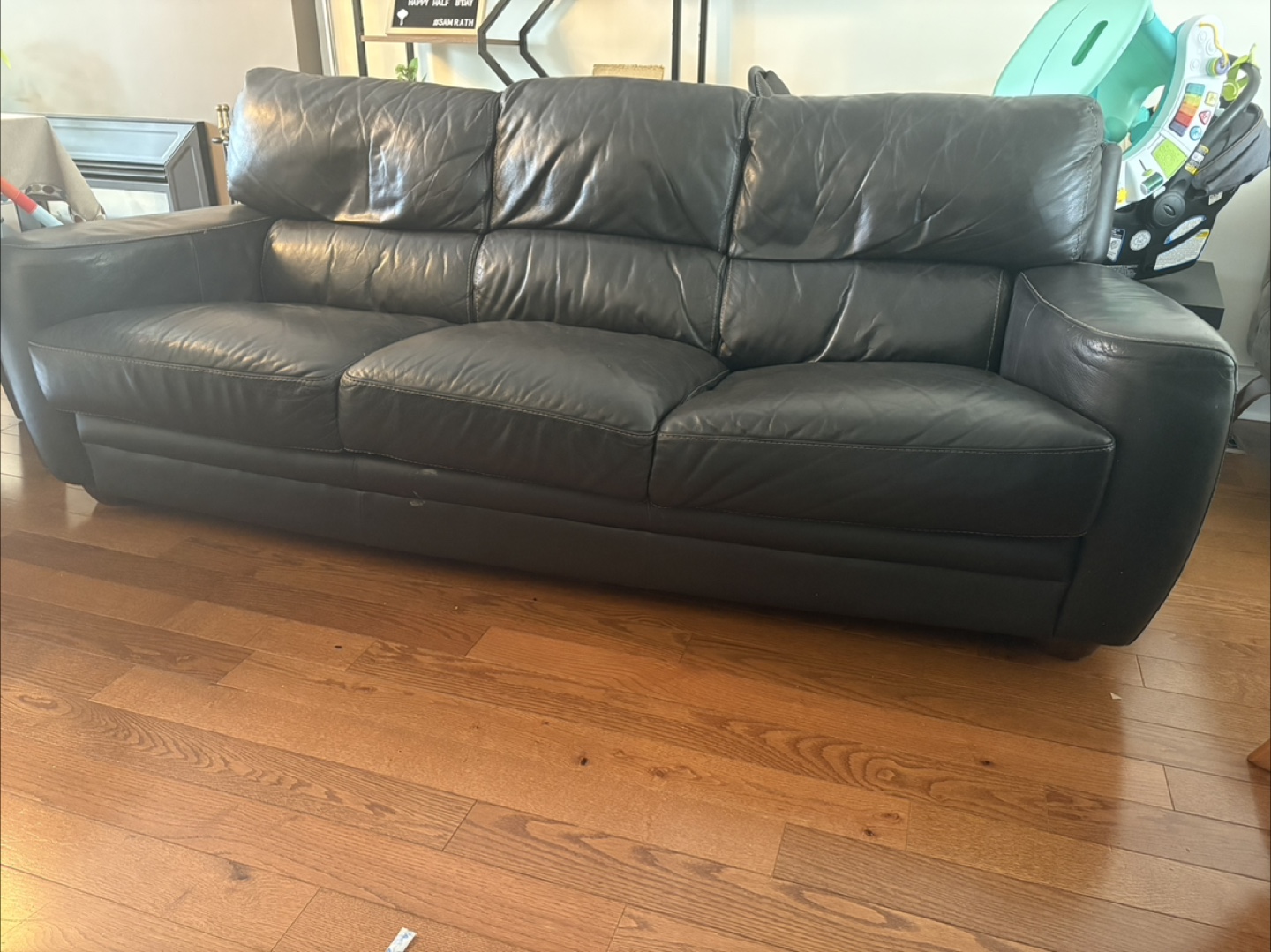 Black leather - 3 seater sofa