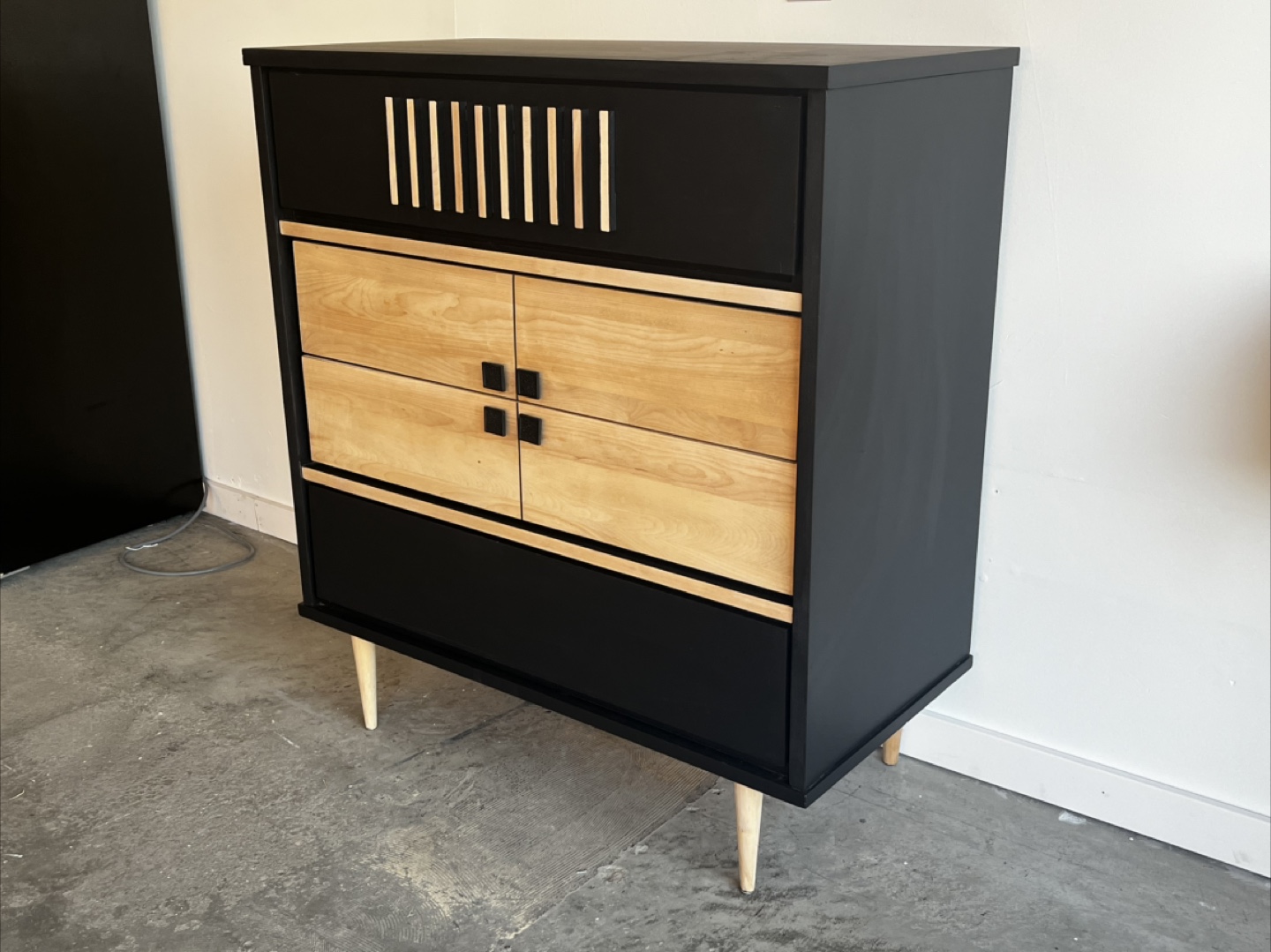 Mid-Century Modern  TALLBOY DRESSER – Black & Natural Wood - photo 2
