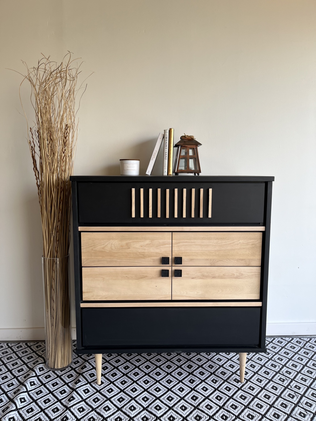 Mid-Century Modern  TALLBOY DRESSER – Black & Natural Wood - photo 4