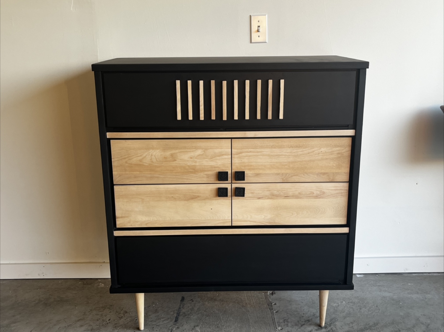 Mid-Century Modern  TALLBOY DRESSER – Black & Natural Wood - photo 3