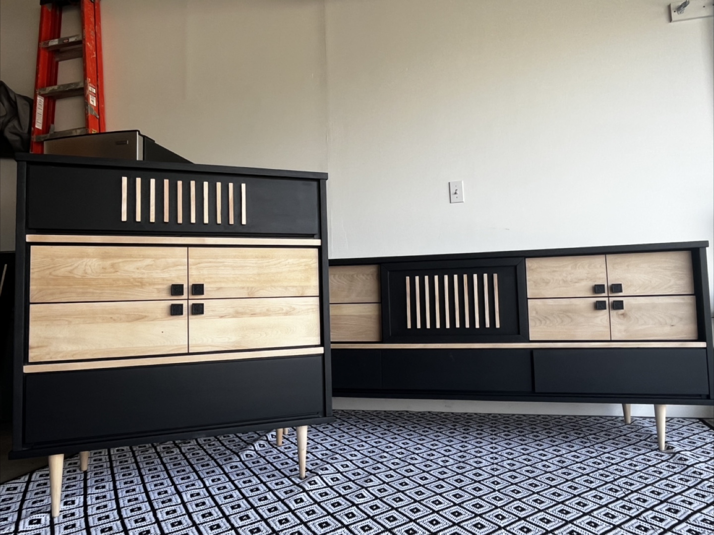 Mid-Century Refinished DRESSER SET, Black & Nat Wood | Mir inc - photo 5