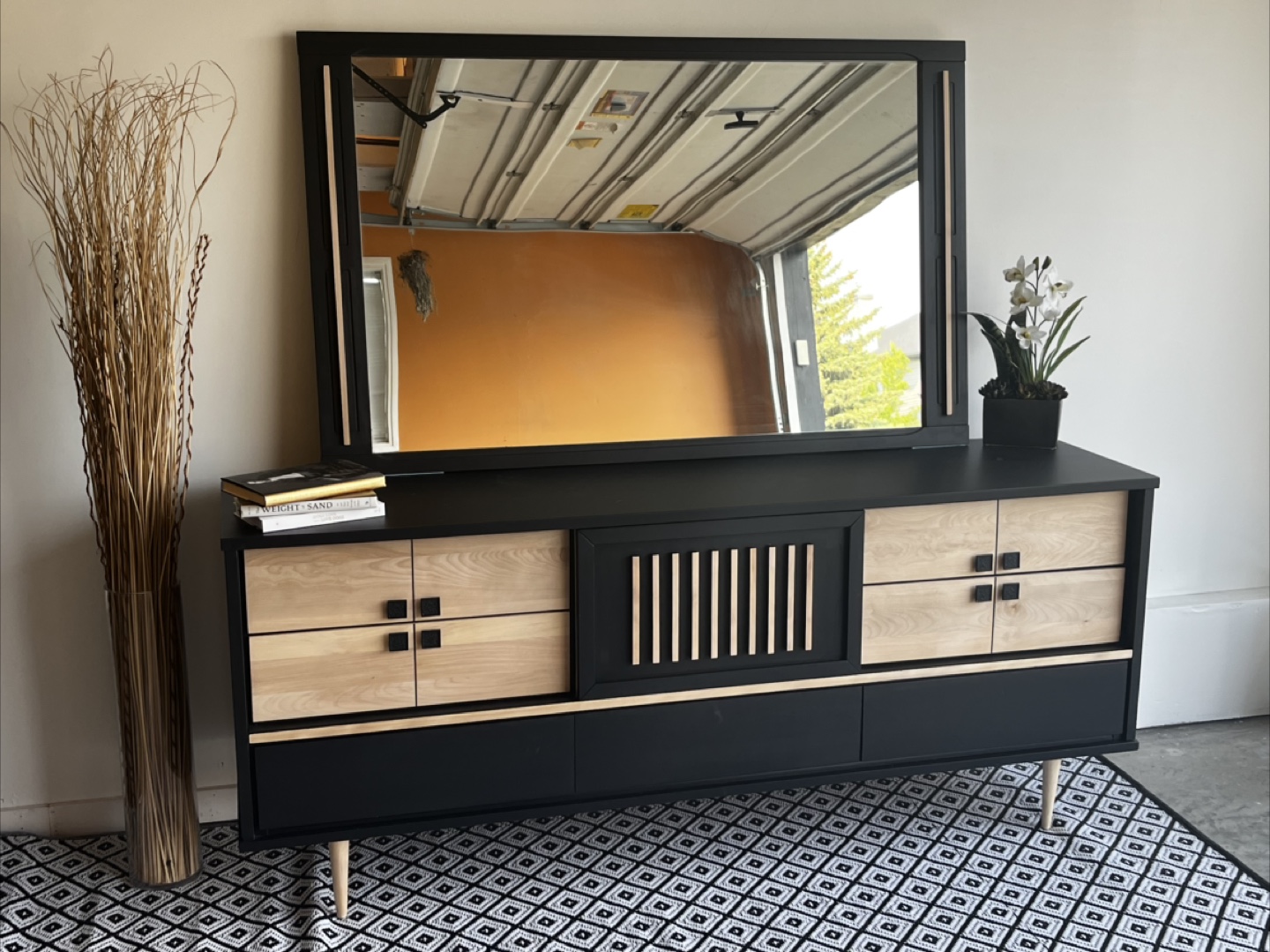 Mid-Century Refinished DRESSER SET, Black & Nat Wood | Mir inc - photo 4
